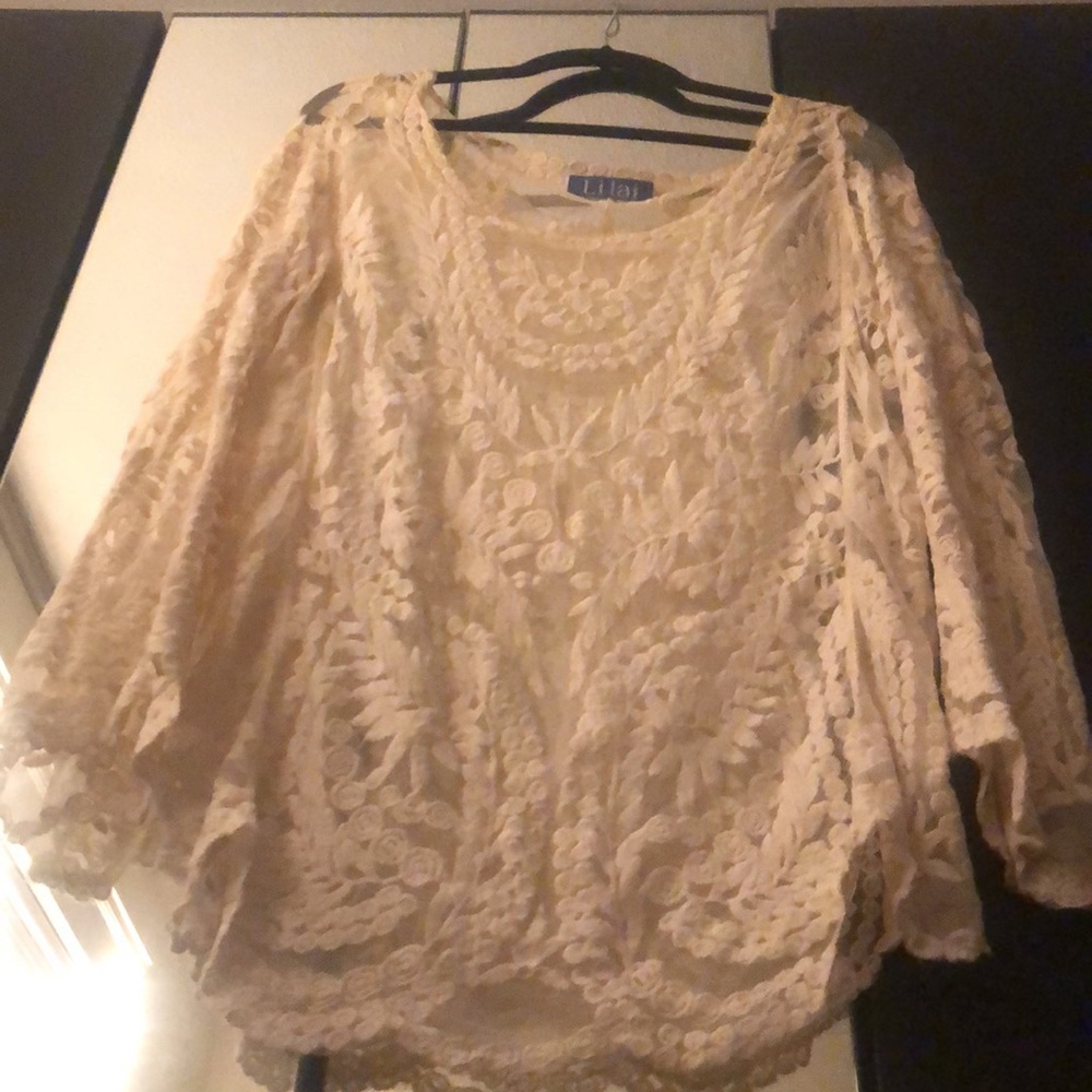 Crochet Lace Cream Elegant Boho 100% cotton Top